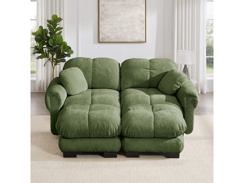 Canapé modulable, canapé 2 places, en chenille, vert, avec pouf, adapté à l'espace de vie, pour salon - Conforama A