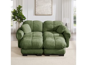 Canapé modulable, canapé 2 places, en chenille, vert, avec pouf, adapté à l'espace de vie, pour salon