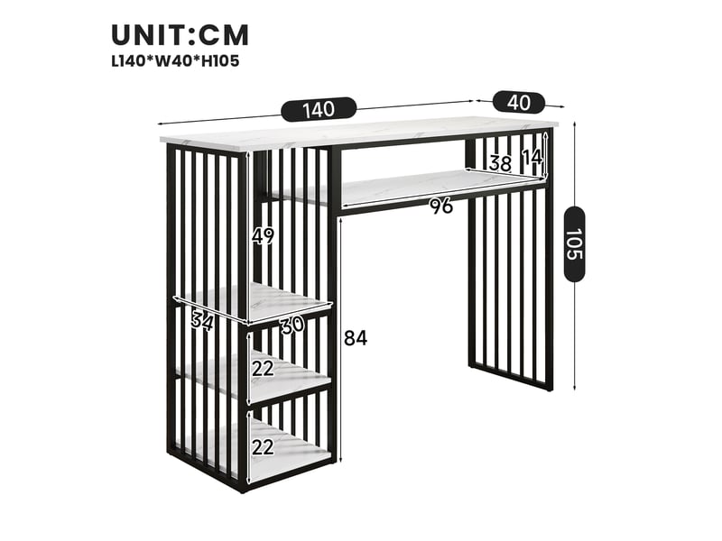Table haute 140x40x105 cm en mdf effet marbre blanc et noir avec rangements - Conforama C