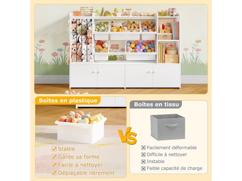  Meuble rangement enfant, bibliothèque enfant, 137,3x28x94cm,blanc  - Conforama E