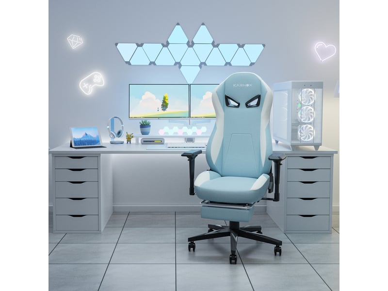 Chaise de bureau gaming ergonomique inclinable - lpospi - appui-tête, accoudoirs 4d, tissu - bleu clair - Conforama B