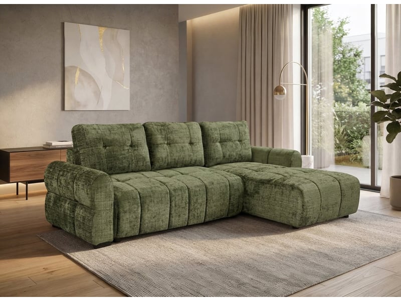  Canapé d'angle convertible avec coffre en velours chiné vert olive mahlone - angle droit KF7890-2M-VEL-VEROL - Conforama B