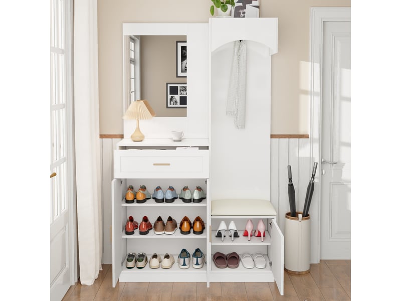  Portemanteau avec banc et rangement blanc 110 x 185.5 cm en mdf  - Conforama E