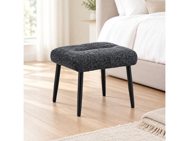  Pouf repose-pieds en chenille gris foncé 45x41x38 cm avec pieds en acier  - Conforama B