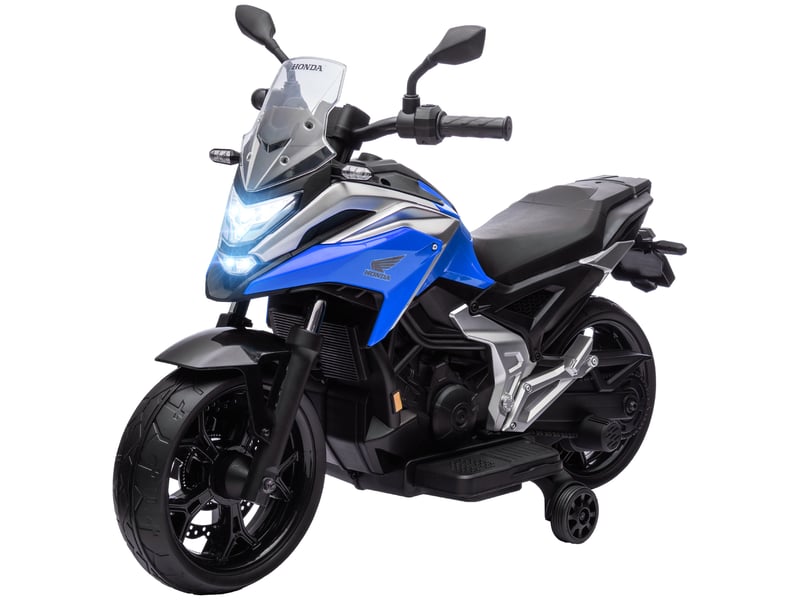 Moto électrique pour enfants de 3 à 6 ans, permis honda, double moteur 12 v, roues, 3 kmh, poids max. 30 kg, bleue - Conforama B