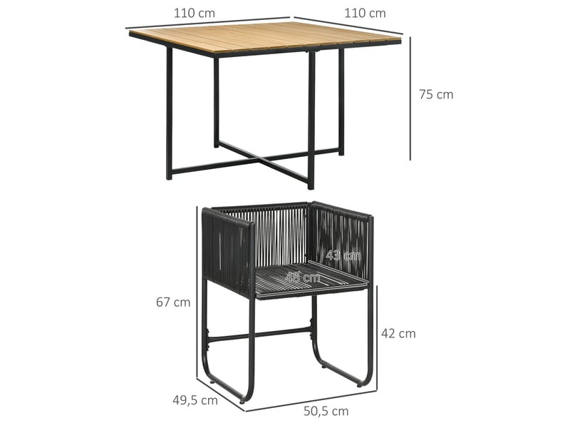 Salon de jardin 4 personnes encastrable avec coussins zippés déperlants métal résine noir effet bois  - Conforama C
