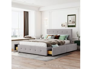 Lit avec rangement 140x200 cm <strong>MIVRAY </strong> <strong></strong> coloris gris