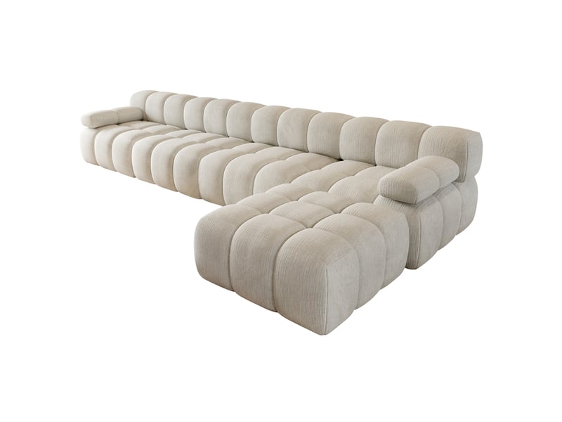  Canapé d'angle panoramique fixe 5 places en tissu blanc 400 cm, confort en mousse pour votre salon accueillant  - Conforama A