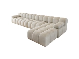 Canapé d'angle panoramique fixe 5 places en tissu blanc 400 cm, confort en mousse pour votre salon accueillant