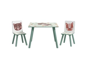 Table et 2 chaises pour enfants 3-8 ans ensemble 3 pièces motif animaux pour chambre à salle coucher de jeux vert