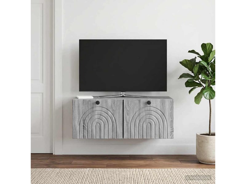  Meuble tv - banc tv - meuble de rangement mural sonoma gris 78,5 x 31 x 30 cm bois d'ingénierie  - Conforama B