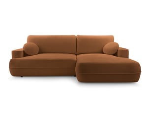 Canapé d'angle droit convertible <strong>AX LIVING </strong> <strong>Peoni</strong> 4 places Velours marron avec coffre de rangement