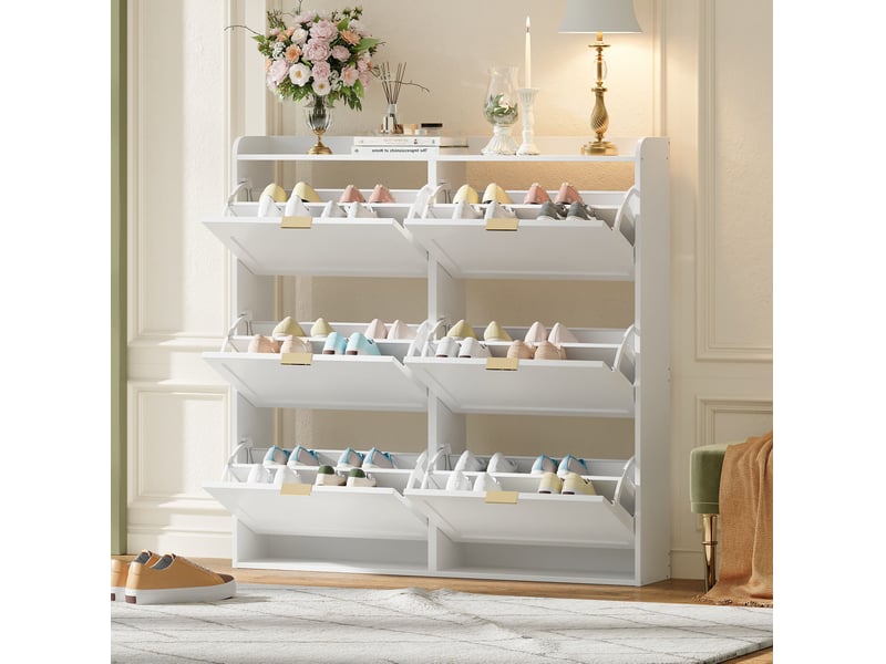  Meuble à chaussures modenvie 6 compartiments abattants 120 x 23 x 118 cm blanc  - Conforama B