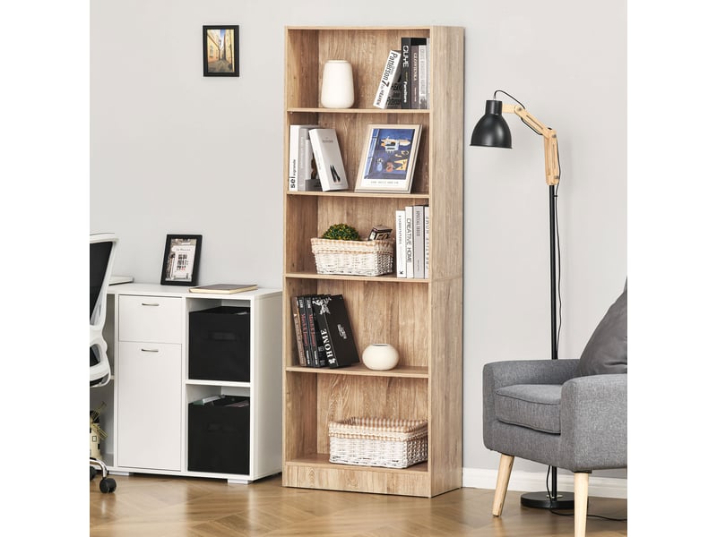  Bibliothèque, étagère de rangement à 5 niveaux avec étagères réglables, 63 x 29,2 x 176 cm, bois naturel  - Conforama C