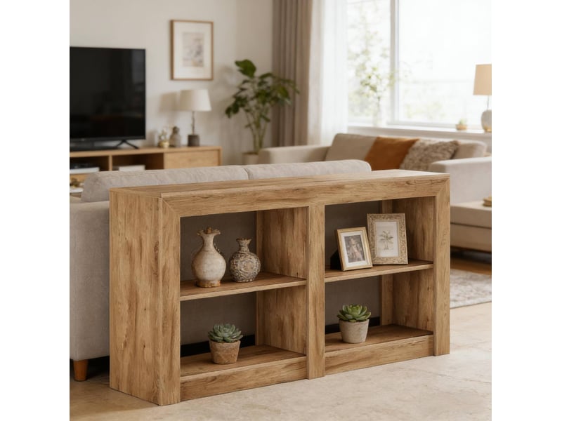  Console d'entrée à 3 niveaux ouverts avec étagère divisée, style rustique, pour salon et entrée, en mdf marron  - Conforama C