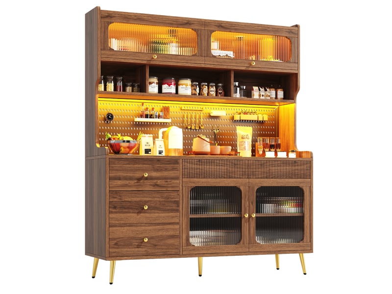  Buffet haut moderne avec led armoire de rangement étroite 145x39x171 cm couleur noyer  - Conforama A