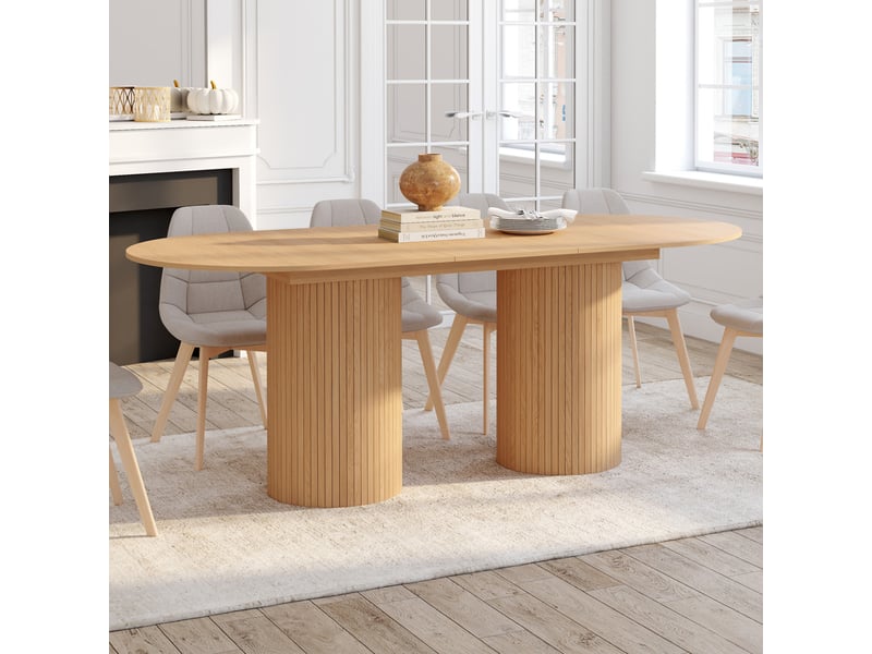 Table à manger extensible ovale juliette 6-10 personnes pieds cylindriques effet lattes 160-200 cm - Conforama B