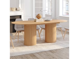 Table à manger extensible ovale juliette 6-10 personnes pieds cylindriques effet lattes 160-200 cm