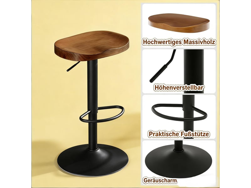  Tabouret de bar pivotant réglable en hauteur - lpospi - assise selle, repose-pieds, bois massif et métal - marron  - Conforama E