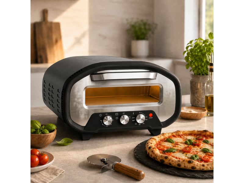 Four à pizza électrique d'intérieur 2200 w jusqu'à 430°c, pierre en céramique ø30,5 cm, minuteur 60 min, noir - Conforama B
