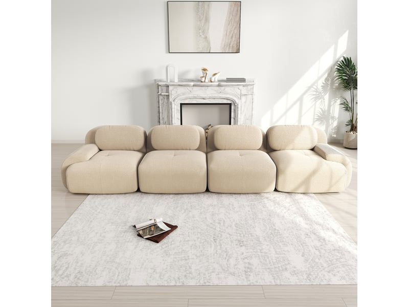  Canapé modulable 4 places modenvie sans cadre en velours côtelé beige 388 x 103 x 70 cm  - Conforama E