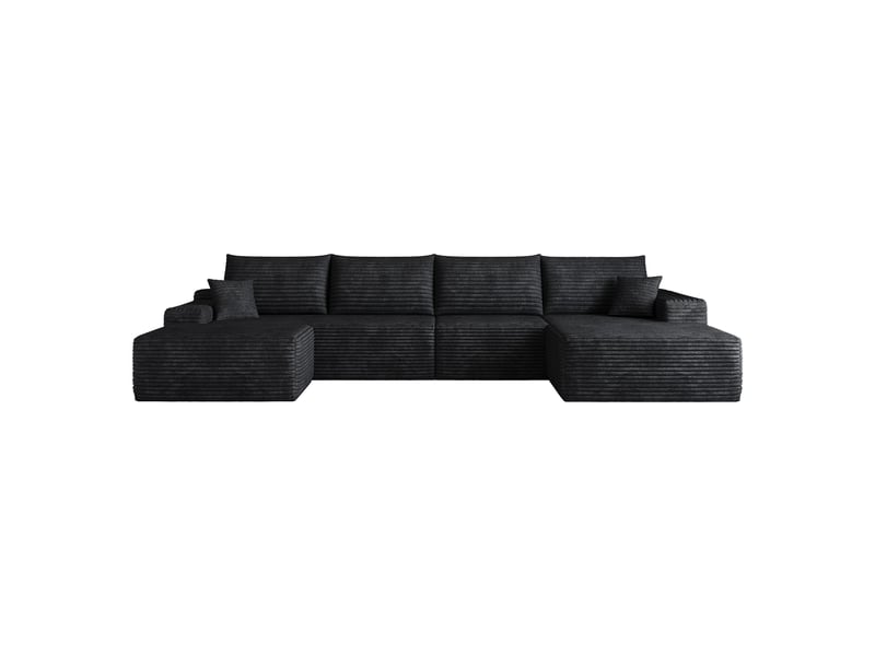  Canapé modulable d’angle en mousse 340 cm, méridienne en l, velours côtelé, assise profonde – noir IKSETERA TRADING LTD - Conforama A
