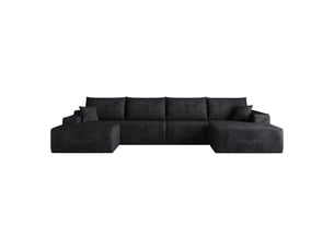 Canapé modulable d’angle en mousse 340 cm, méridienne en l, velours côtelé, assise profonde – noir