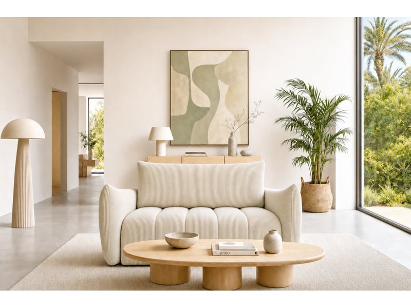  Moorea - canapé droit convertible petit velours côtelé 2 places beige  - Conforama E