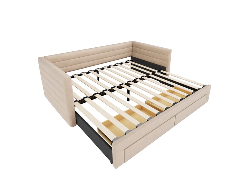  Lit rembourré 3 en 1, canapé-lit extensible 90 x 190 cm, lit multifonctionnel avec tiroirs, convertible en lit simpledouble avec sommier à lattes, coton et lin, beige (matelas non inclus)  - Conforama D