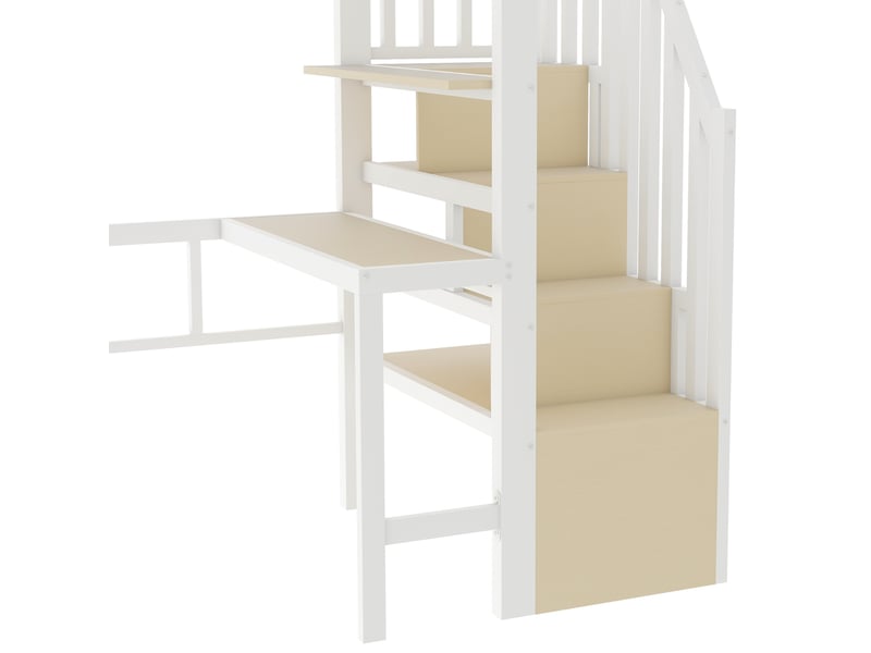  Lit mezzanine 90x200 cm en métal avec bureau intégré, éclairage led, échelle d’accès - blanc  - Conforama E