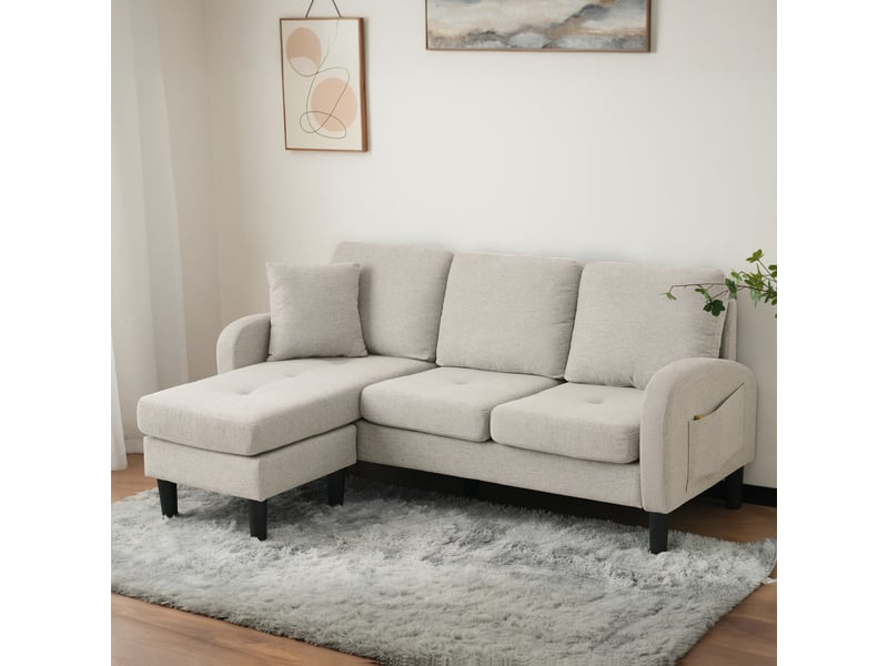 Canapé d'angle en l avec méridienne, canapé 3 places compact 166x118x77 cm, tissu respirant en coton et lin, pour salon - Conforama C