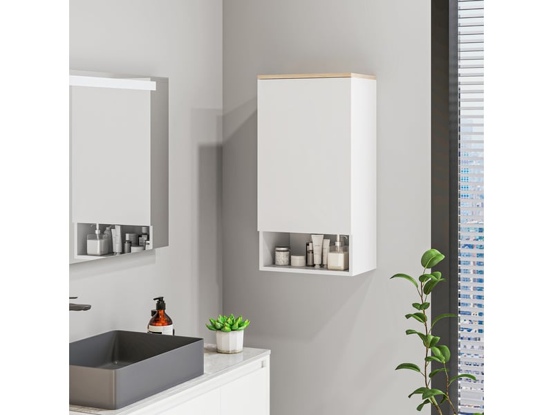  Armoire murale salle de bain blanche, étagères réglables et niche ouverte, 40 x 27 x 77 cm  - Conforama D