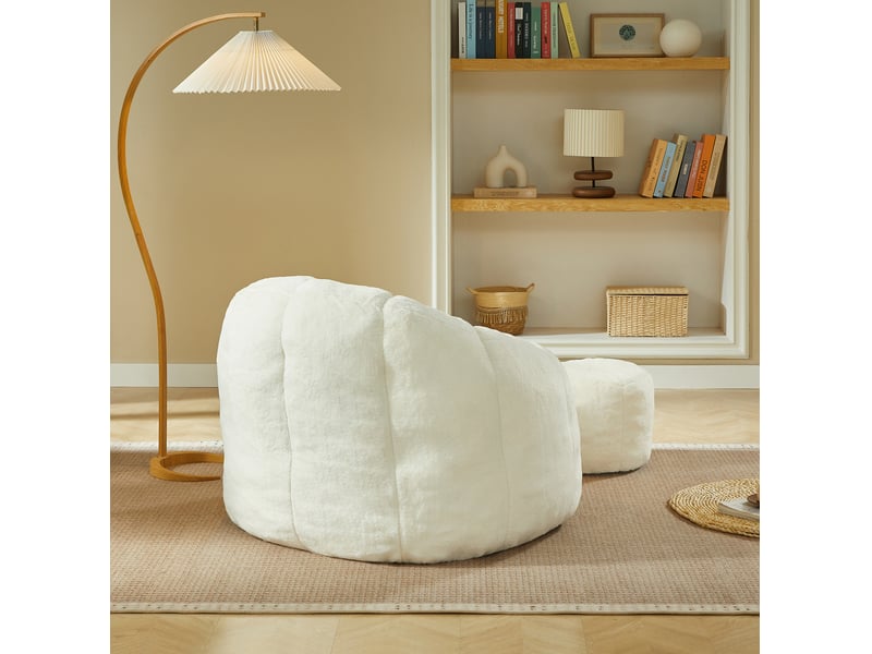 Fauteuil poire modenvie avec repose-pieds, design floral, rembourrage en particules de mousse 30d, blanc cassé, 105 x 105 x 70 cm - Conforama D