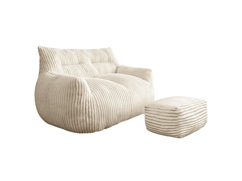  Fauteuil pouf xxl 135 cm avec pouf - canapé bean bag en fausse fourrure douce avec mousse mémoire de forme - assise enveloppante - blanc  - Conforama A