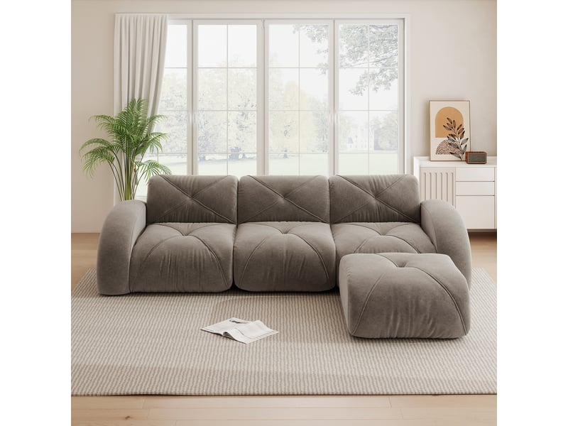 Canapé d'angle, canapé modulable – avec repose-pieds, taupe, 3 places, sans montage, base antidérapante - Conforama R