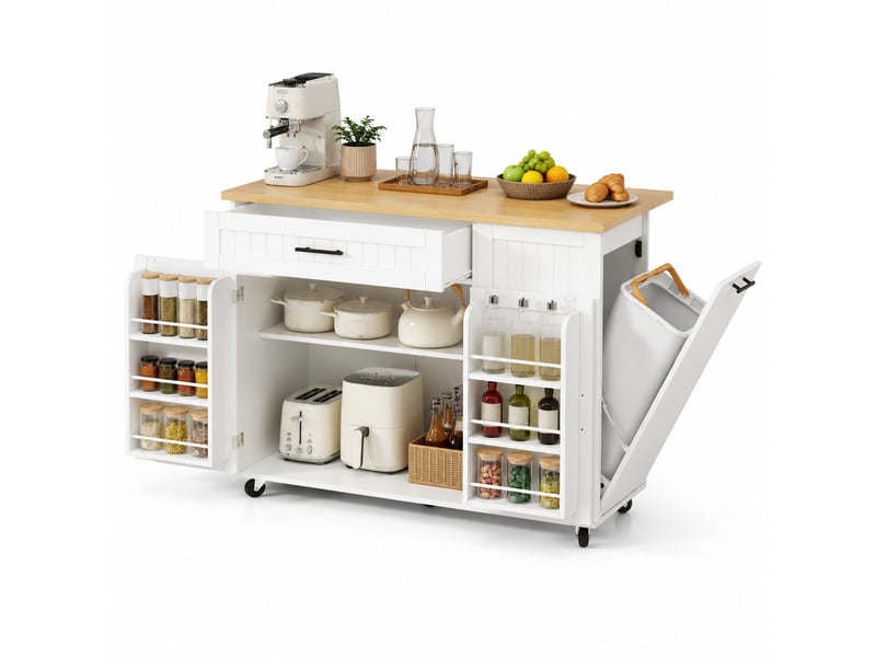  Desserte de cuisine mobile 130 x 70 x 93 cm blanche en mdf, plan de travail rabattable et rangement  - Conforama A