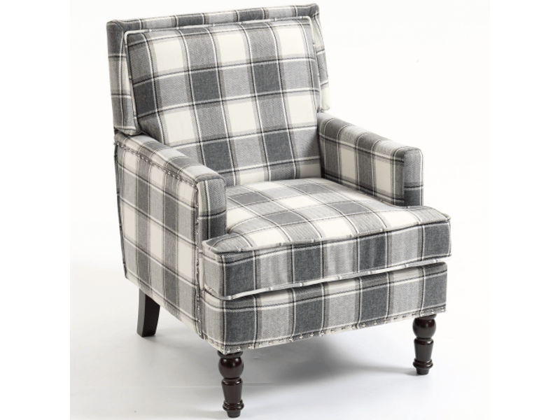  Fauteuil vintage,69x69x89 cm,avec clous décoratifs,tissu coton lin,gris et blanc  - Conforama A