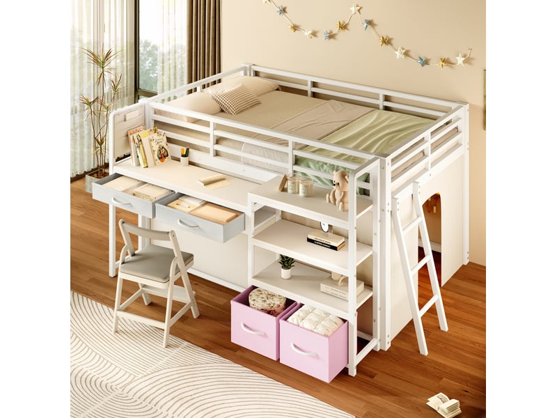  Lit mezzanine enfant 140x200 avec bureau et rangement homvra  - Conforama B