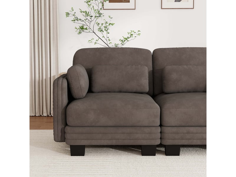 Canapé d'angle moderne ,3 places, coussins lombaires et d'accoudoir inclus ,253x143x88cm,marron - Conforama E
