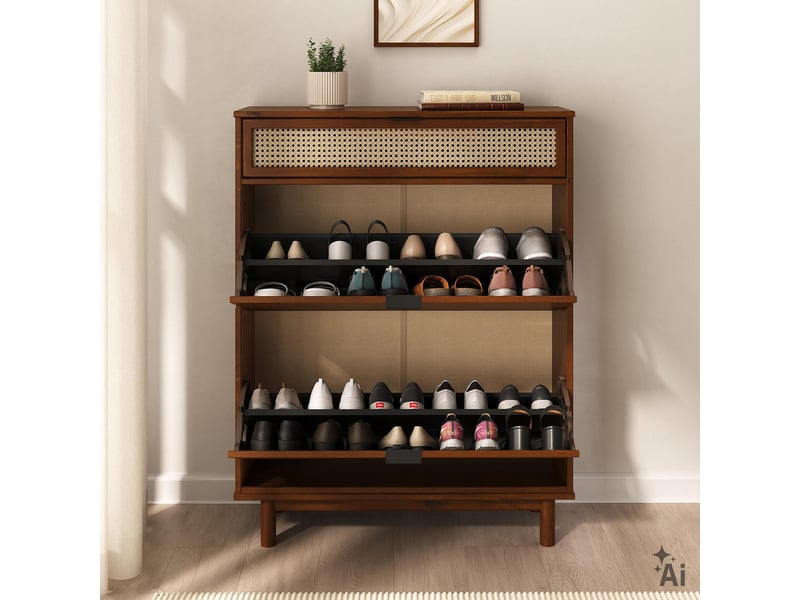 Meuble à chaussures jonte avec 2 abattants, 1 tiroir - coloris châtaignier  - Conforama D