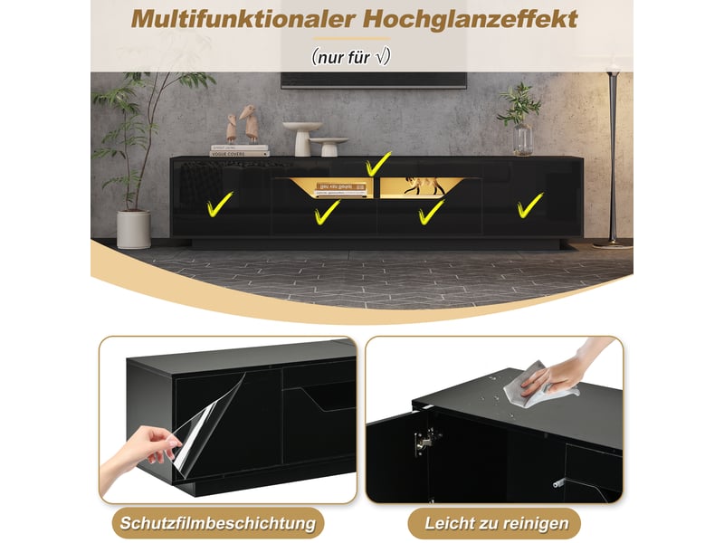  Meuble tv 2 tiroirs 2 portes éclairage led façade brillante noir 180 x 40 x 45 cm N625P309518519S - Conforama E