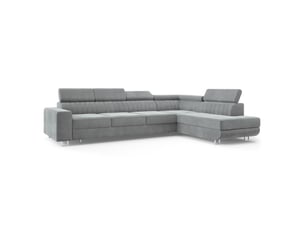 Canapé d'angle droit convertible MASSENO 5 places Velours gris avec coffre de rangement