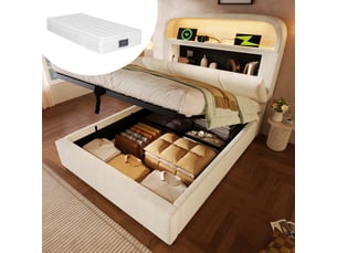 Lit coffre 90x200 cm <strong></strong> <strong></strong> coloris beige
