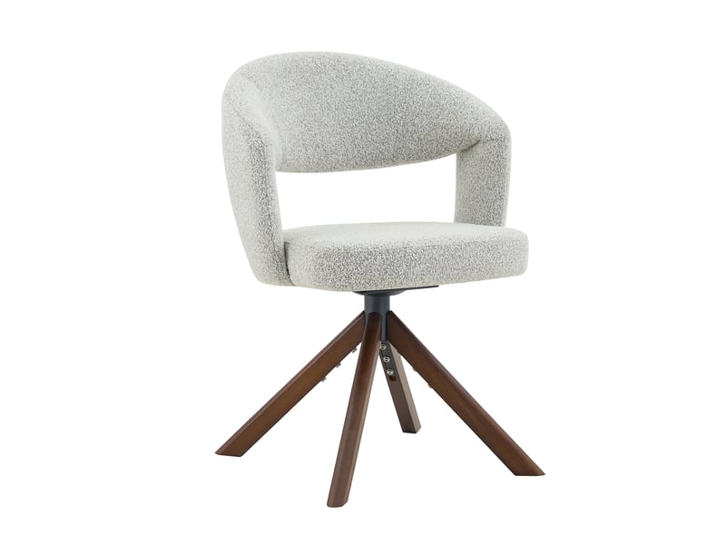 Chaise de salle à manger pivotante lot de 2 avec dossier incurvé et assise rembourrée en tissu gris clair et bois noyer - Conforama A