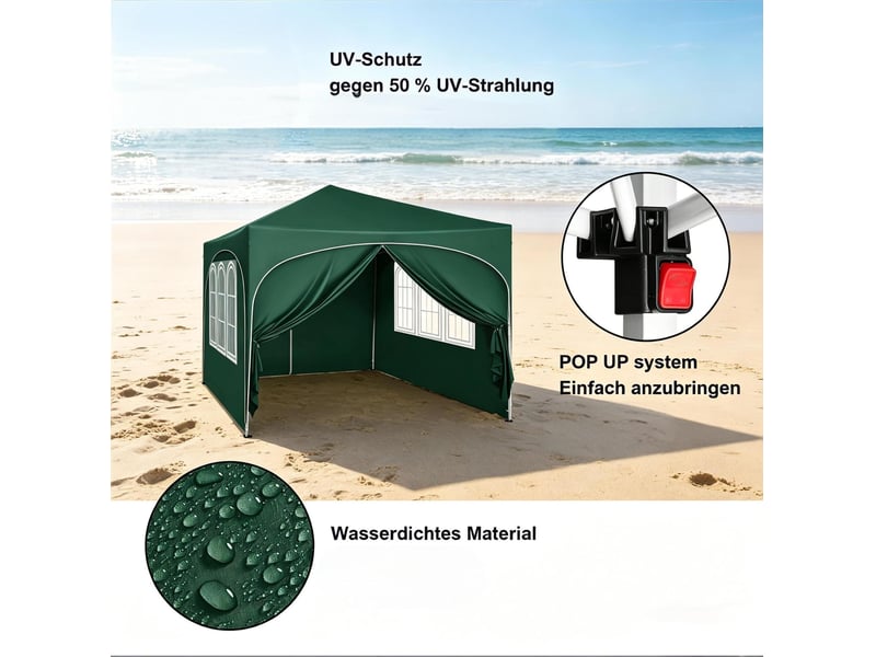  Tonnelle pliante 300 x 300 cm verte en tissu oxford, parois amovibles et protection uv pour extérieur  - Conforama E