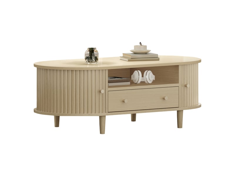 Table basse ovale 100x50x36 cm avec tiroir et porte tambour, mdf décor chêne - Conforama A