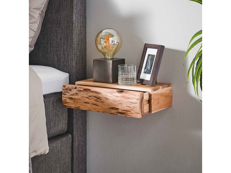  Lot de 2 chevets suspendus 40x20x10 cm en acacia naturel  - Conforama C