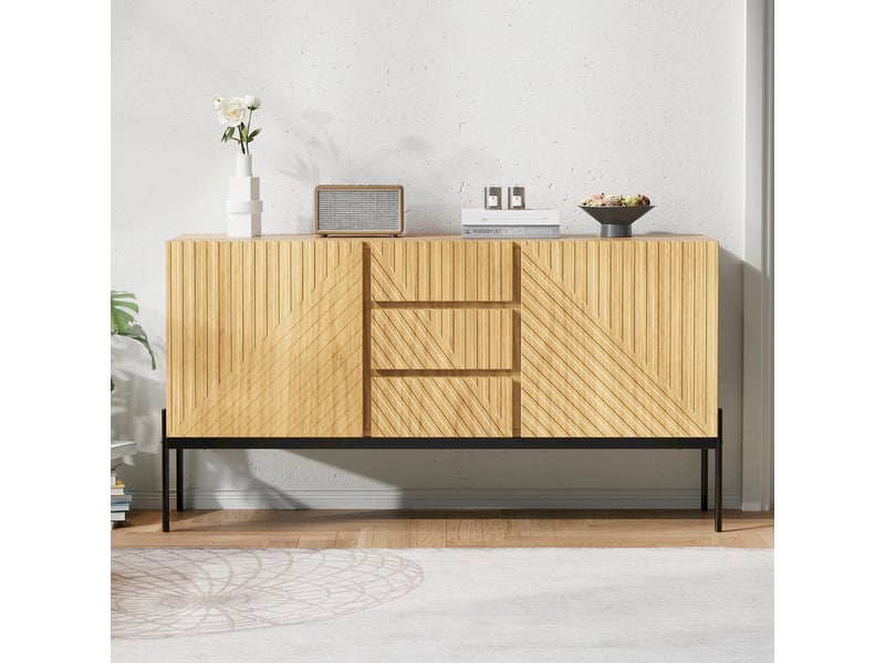 Buffet 150x40x75 cm , avec 2 portes et 3 tiroirs , pieds métalliques, ,bois RN Store - Conforama B
