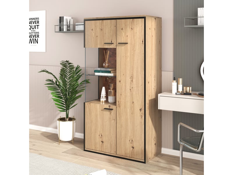  Vitrine moderne avec éclairage led - hauteur 150 cm - étagères multifonctionnelles,15 couleurs, bois  - Conforama E