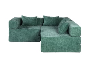Canapé d'angle, transformable en lit, sans montage, en tissu chenille, coloris vert foncé, l300 x p100 x h63 cm